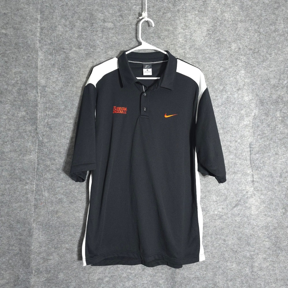 Nike Florida Baseball Polo Mens L Black Dri-FIT‎ Short Sleeve NCAA Gators Shirt